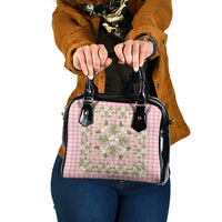 Squares Maile Leaf Shoulder Handbag Pink Palaka Hawaiian Quilt Pattern - Polynesian Pride