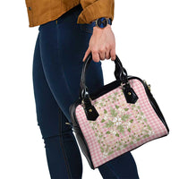 Squares Maile Leaf Shoulder Handbag Pink Palaka Hawaiian Quilt Pattern - Polynesian Pride