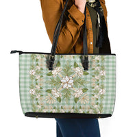 Squares Maile Leaf Leather Tote Bag Turquoise Palaka Hawaiian Quilt Pattern LT9 - Polynesian Pride