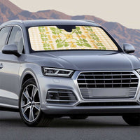 Squares Puakenikeni and Kalo Auto Sun Shade Beige Palaka Hawaiian Quilt Pattern - Polynesian Pride