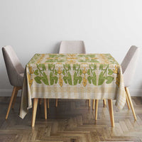 Squares Puakenikeni and Kalo Tablecloth Beige Palaka Hawaiian Quilt Pattern - Polynesian Pride