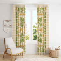 Squares Puakenikeni and Kalo Window Curtain Beige Palaka Hawaiian Quilt Pattern - Polynesian Pride
