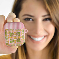 Squares Puakenikeni and Kalo AirPods Case Pink Palaka Hawaiian Quilt Pattern - Polynesian Pride