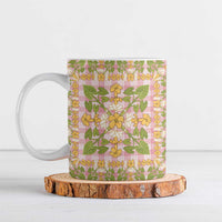 Squares Puakenikeni and Kalo Ceramic Mug Pink Palaka Hawaiian Quilt Pattern LT9 Pink - Polynesian Pride