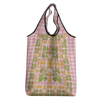 Squares Puakenikeni and Kalo Grocery Bag Pink Palaka Hawaiian Quilt Pattern - Polynesian Pride