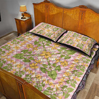 Squares Puakenikeni and Kalo Quilt Bed Set Pink Palaka Hawaiian Quilt Pattern - Polynesian Pride