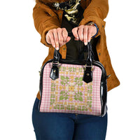 Squares Puakenikeni and Kalo Shoulder Handbag Pink Palaka Hawaiian Quilt Pattern - Polynesian Pride