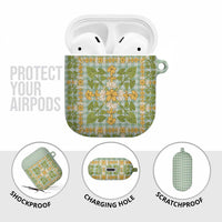Squares Puakenikeni and Kalo AirPods Case Turquoise Palaka Hawaiian Quilt Pattern - Polynesian Pride