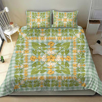 Squares Puakenikeni and Kalo Bedding Set Turquoise Palaka Hawaiian Quilt Pattern - Polynesian Pride