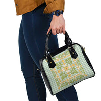 Squares Puakenikeni and Kalo Shoulder Handbag Turquoise Palaka Hawaiian Quilt Pattern - Polynesian Pride