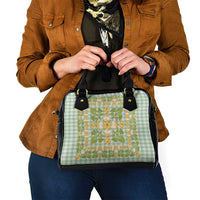 Squares Puakenikeni and Kalo Shoulder Handbag Turquoise Palaka Hawaiian Quilt Pattern - Polynesian Pride