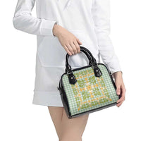 Squares Puakenikeni and Kalo Shoulder Handbag Turquoise Palaka Hawaiian Quilt Pattern - Polynesian Pride