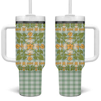 Squares Puakenikeni and Kalo Tumbler With Handle Turquoise Palaka Hawaiian Quilt Pattern - Polynesian Pride