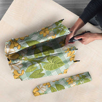 Squares Puakenikeni and Kalo Umbrella Turquoise Palaka Hawaiian Quilt Pattern - Polynesian Pride