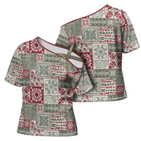 Mele Kalikimaka Hawaii Christmas Cross Shoulder Shirt Aloha Spirit with Hawaiian Quilt Pattern - Polynesian Pride