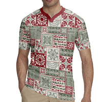 Mele Kalikimaka Hawaii Christmas Rugby Jersey Aloha Spirit with Hawaiian Quilt Pattern - Polynesian Pride