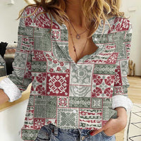 Mele Kalikimaka Hawaii Christmas Women Casual Shirt Aloha Spirit with Hawaiian Quilt Pattern - Polynesian Pride