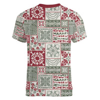 Mele Kalikimaka Hawaii Christmas Women V-Neck T-Shirt Aloha Spirit with Hawaiian Quilt Pattern - Polynesian Pride