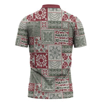 Mele Kalikimaka Hawaii Christmas Zipper Polo Shirt Aloha Spirit with Hawaiian Quilt Pattern - Polynesian Pride