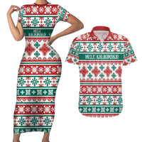 Mele Kalikimaka Hawaii Christmas Couples Matching Short Sleeve Bodycon Dress and Hawaiian Shirt Hawaiian Quilt Pattern Style - Polynesian Pride