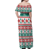 Mele Kalikimaka Hawaii Christmas Off Shoulder Maxi Dress Hawaiian Quilt Pattern Style - Polynesian Pride