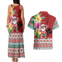 Santa Surf Mele Kalikimaka Personalized Couples Matching Tank Maxi Dress and Hawaiian Shirt Aloha Tropical Christmas Vibes - Polynesian Pride