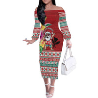 Santa Surf Mele Kalikimaka Personalized Family Matching Off The Shoulder Long Sleeve Dress and Hawaiian Shirt Aloha Tropical Christmas Vibes - Polynesian Pride