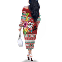 Santa Surf Mele Kalikimaka Personalized Family Matching Off The Shoulder Long Sleeve Dress and Hawaiian Shirt Aloha Tropical Christmas Vibes - Polynesian Pride