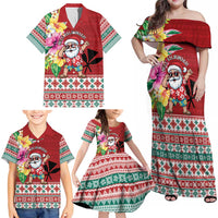 Santa Surf Mele Kalikimaka Personalized Family Matching Off Shoulder Maxi Dress and Hawaiian Shirt Aloha Tropical Christmas Vibes - Polynesian Pride