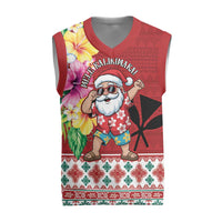 Santa Surf Mele Kalikimaka Personalized Christmas Knitted V-Neck Vest Aloha Tropical Christmas Vibes LT9 Red - Polynesian Pride