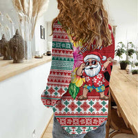 Santa Surf Mele Kalikimaka Personalized Women Casual Shirt Aloha Tropical Christmas Vibes - Polynesian Pride