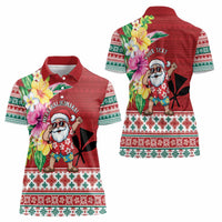 Santa Surf Mele Kalikimaka Personalized Women Polo Shirt Aloha Tropical Christmas Vibes - Polynesian Pride