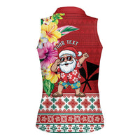 Santa Surf Mele Kalikimaka Personalized Women Sleeveless Polo Shirt Aloha Tropical Christmas Vibes - Polynesian Pride
