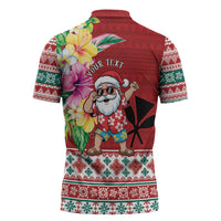 Santa Surf Mele Kalikimaka Personalized Zipper Polo Shirt Aloha Tropical Christmas Vibes - Polynesian Pride