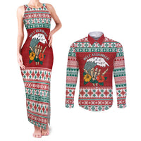 Shaka Sign Skull Mele Kalikimaka Personalized Couples Matching Tank Maxi Dress and Long Sleeve Button Shirt Hawaiian Quilt Pattern - Polynesian Pride