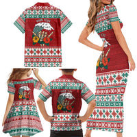 Shaka Sign Skull Mele Kalikimaka Personalized Family Matching Short Sleeve Bodycon Dress and Hawaiian Shirt Hawaiian Quilt Pattern - Polynesian Pride