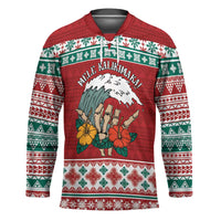 Shaka Sign Skull Mele Kalikimaka Personalized Hockey Jersey Hawaiian Quilt Pattern LT9 Unisex Red - Polynesian Pride
