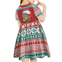 Shaka Sign Skull Mele Kalikimaka Personalized Kid Short Sleeve Dress Hawaiian Quilt Pattern - Polynesian Pride