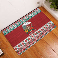 Shaka Sign Skull Mele Kalikimaka Personalized Rubber Doormat Hawaiian Quilt Pattern - Polynesian Pride
