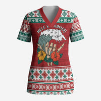 Shaka Sign Skull Mele Kalikimaka Personalized Scrub Top Hawaiian Quilt Pattern - Polynesian Pride