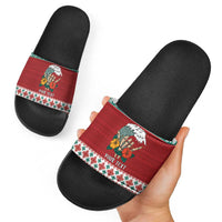 Shaka Sign Skull Mele Kalikimaka Personalized Slide Sandals Hawaiian Quilt Pattern - Polynesian Pride