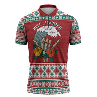 Shaka Sign Skull Mele Kalikimaka Personalized Zipper Polo Shirt Hawaiian Quilt Pattern - Polynesian Pride