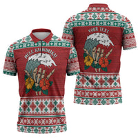 Shaka Sign Skull Mele Kalikimaka Personalized Zipper Polo Shirt Hawaiian Quilt Pattern - Polynesian Pride