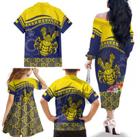 Niue Coconut Crab Family Matching Off The Shoulder Long Sleeve Dress and Hawaiian Shirt Rock of Polynesia LT9 - Polynesian Pride