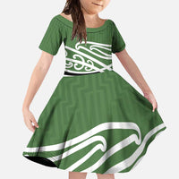 Green Fern New Zealand Kowhai Ngutukak Family Matching Long Sleeve Bodycon Dress and Hawaiian Shirt - Polynesian Pride