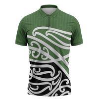 Green Fern New Zealand Kowhai Ngutukak Zipper Polo Shirt - Polynesian Pride