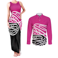 All Pink New Zealand Kowhai Ngutukak Couples Matching Tank Maxi Dress and Long Sleeve Button Shirt - Polynesian Pride