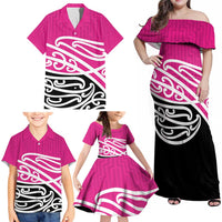 All Pink New Zealand Kowhai Ngutukak Family Matching Off Shoulder Maxi Dress and Hawaiian Shirt - Polynesian Pride