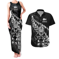 New Zealand Lawn Bowls Custom Couples Matching Tank Maxi Dress and Hawaiian Shirt Black Maori Warrior Tribal Silver Fern - Polynesian Pride