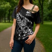 New Zealand Lawn Bowls Custom Cross Shoulder Shirt Black Maori Warrior Tribal Silver Fern LT9 - Polynesian Pride